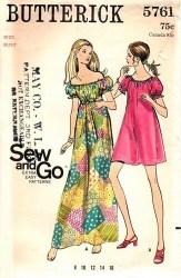 5761 BUTTERICK 1969 EASY LOOSE SHORT SLEEVE PEASANT DRESS MINI - MAXI, BELT  PATTERN 8 31.5"